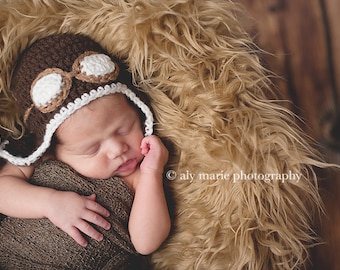 Crochet Aviator Hat with Goggles- Photo Prop
