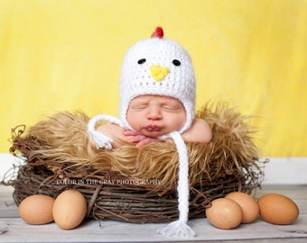 Crochet Chicken - Rooster - Farm Animal Earflap Hat - Photo Prop