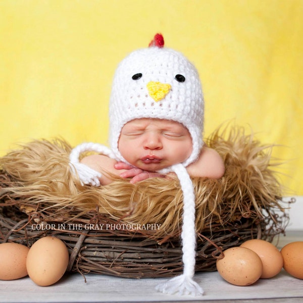 Crochet Chicken - Rooster - Farm Animal Earflap Hat - Photo Prop