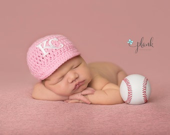 Crochet KC Royals Hat in Pink - Photo Prop - Baseball cap