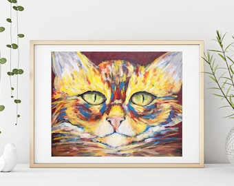 Psychedelic Kitten Portrait Art Print: Green Eyes Nursery Wall Decor