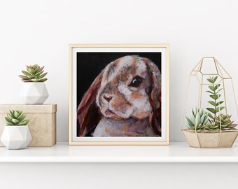 Colorful Bunny Rabbit Painting Print: Kids Nursery Wall Art