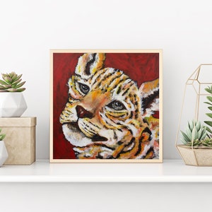 Cheetah Cub Portrait Painting Print Kitten baby painting cat face Zoo Animal Art Print Wall Decor