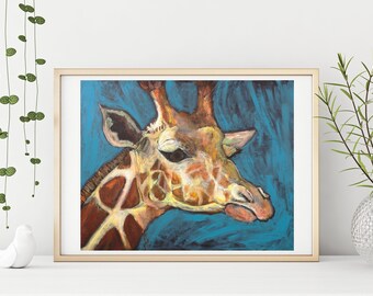 キリンファミリーアート、気まぐれなアクリルキリン絵画、自宅