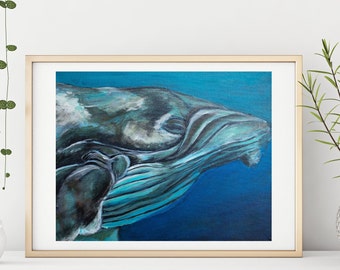 Gray Whale Painting Print Portrait California Marine Life Art Print Wall Decor