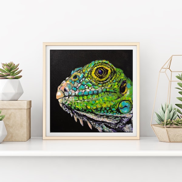 Iguana Painting Neon Lizard Print Reptile Painting Colorful Iguana Playful Art Print Wall Decor King Gizzard Lizard Wizard