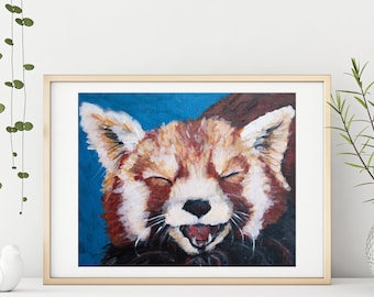 Red Panda Laughing Painting Print Portrait Face Animal Cute Adorable Happy Kid's Room Nursery Art Print Wall Decor
