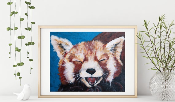 Red Panda Laughing Painting Print Portrait Face Animal Cute Adorable Happy  Kid's Room Nursery Art Print Wall Decor 