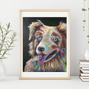 Happy Fluffy Dog Portrait Painting Print Pastel Colors Abstract Brown Picture kids Art Print Wall Decor