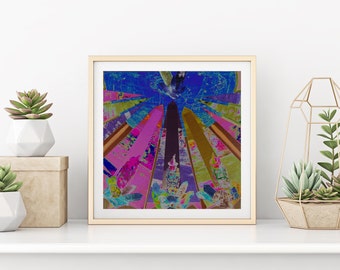 Regenbogen Hexe Obelisk Pyramide Kristall Mond Anbetung magisch mystisch psychedelisch Wüste Daze Festival Collage Art Print Zauber Retro Vintage