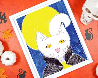 Vampire Cat Halloween Wall Decor Art Print Kids