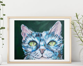 Feisty Kitten Art Print: Green Eyes, Impressionist Cat Portrait