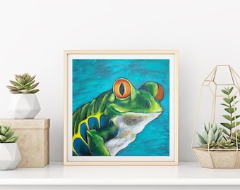 Tropical Frog Painting Print Portrait Nursery Rythme Story Time Sketch Cute Decor Amphibian Animal Art Print Wall Decor