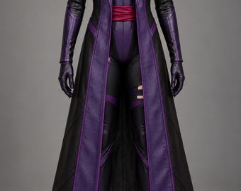 Purple Black Leather Cosplay Suit, Women's Fantasy Superhero Costume, Dark Warrior Outfit, Halloween Costume, Custom Made