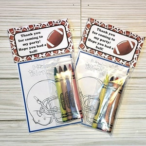 Football Coloring Birthday Favor Bags with mini coloring pages and crayons- Football Coloring theme