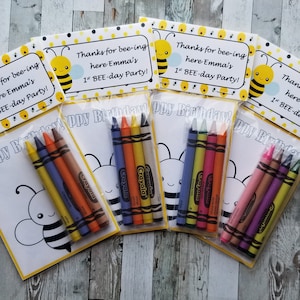 Bee Birthday Party Favor Bags with mini coloring pages and crayons- Bee theme