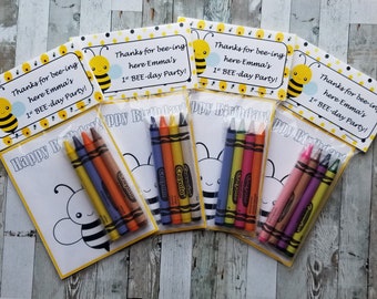 Bee Birthday Party Favor Bags with mini coloring pages and crayons- Bee theme