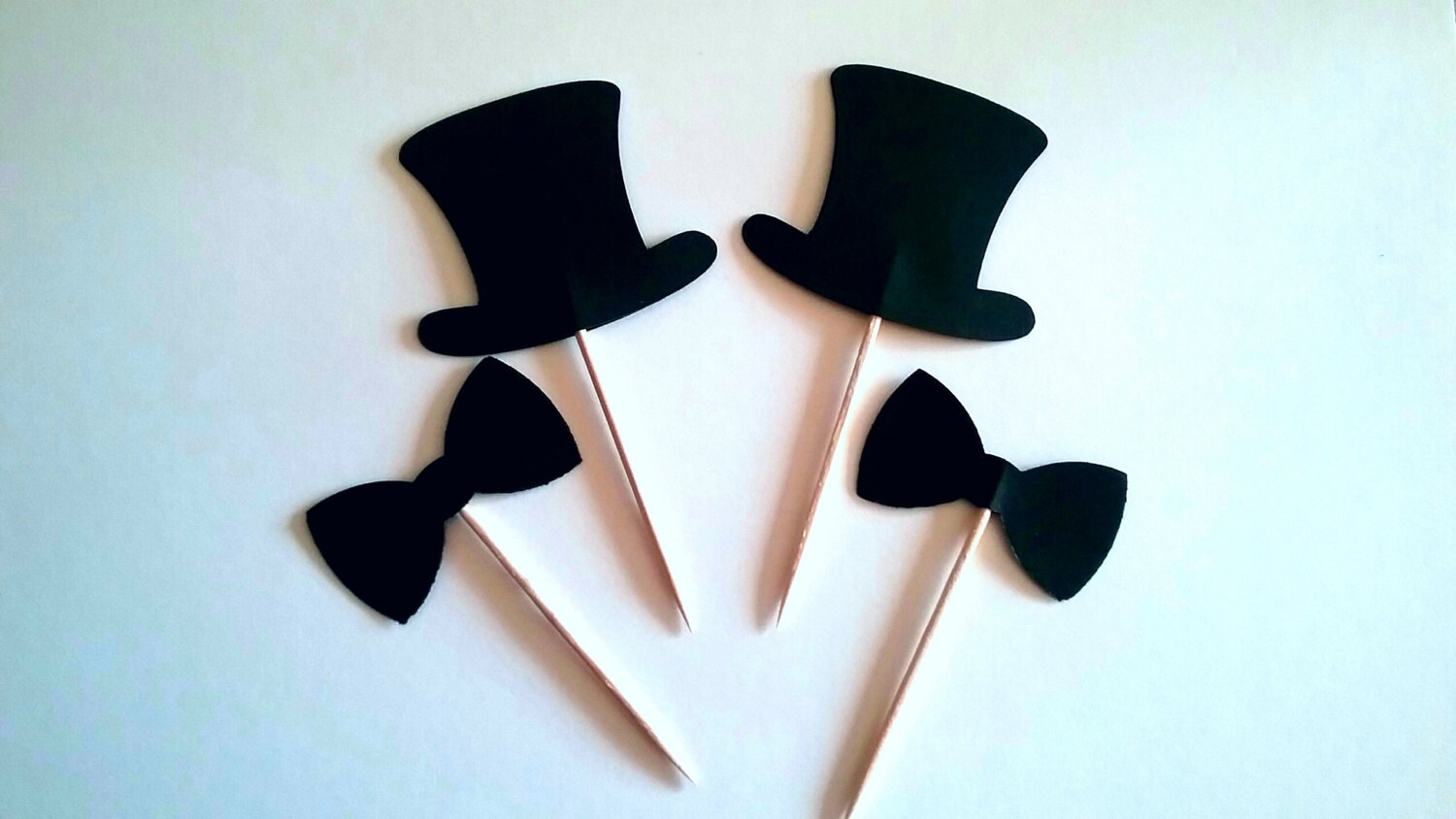 Bow Tie and Top Hat Cupcake Toppers Food Pick black bow Etsy