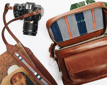 Travel Set Camera Bag, Camera Strap, Stylish Leather Camera Bag, Women's Travel Accessories, Tan Camera Bag, Tan Leather Strap, Vintage Bag