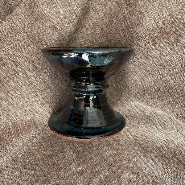 Chalice 2 3/4 inches Tall Stormy Blue Redstone clay Pedestal bowl Candle holder, candy dish, compote, jewelry dish