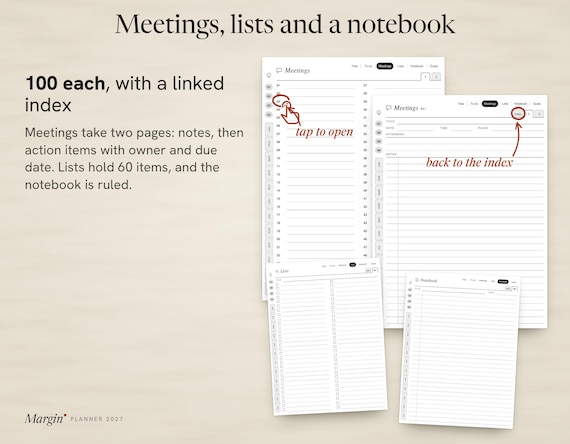 Margin Planner 2027: Meetings, lists and a notebook