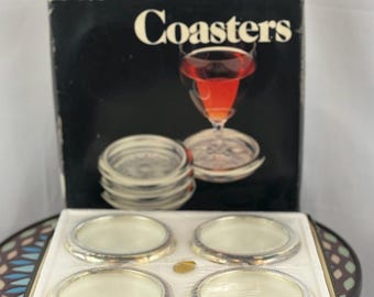 Vintage Leonard Silverplate Crystal Coasters Set of 8 – Two 4-Piece Sets in Original 1980 Boxes – Made in Italy