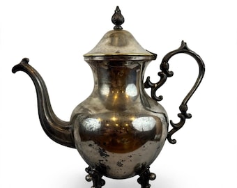 Vintage Birmingham Silver Co. Silver on Copper Footed Coffee Pot, 1960s Victorian Revival Teapot