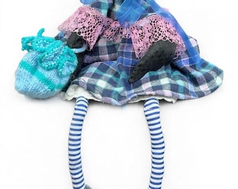Blue Leaf Original No. 002 Handmade One-of-a-Kind Bird Art Doll 16–18"