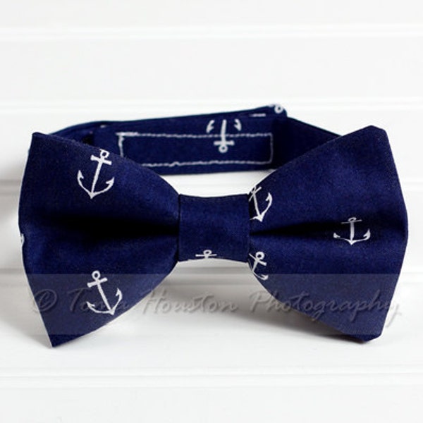 Boy's Bow Tie, Newborn, Baby, Child- Navy Blue, White, Nautical (2-3 Business Day Processing)