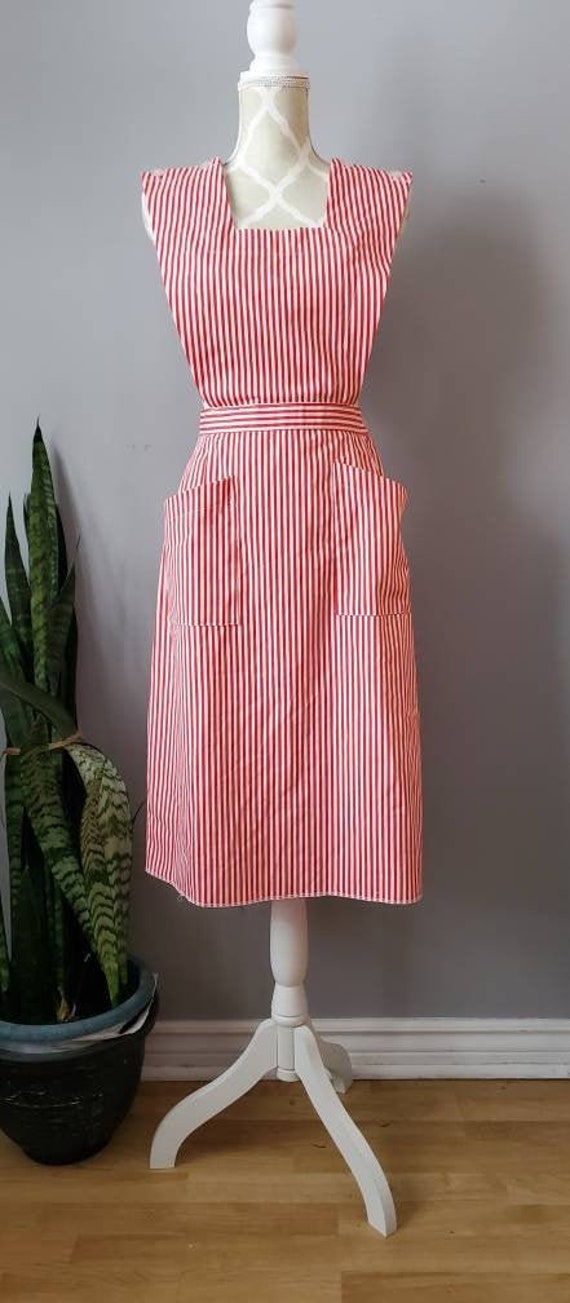 Vintage red and white stripe pinafore dress
