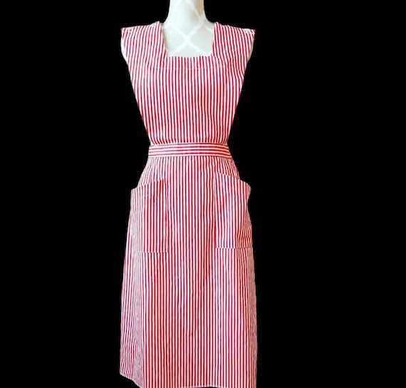 Vintage red and white stripe pinafore dress