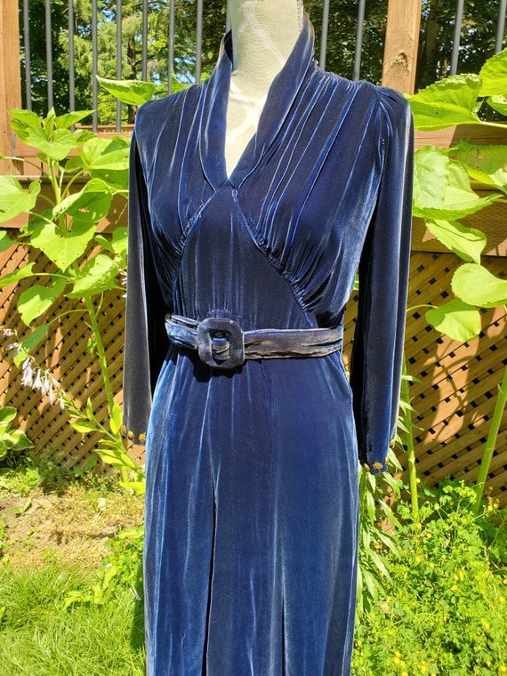 1930 1940 blue velvet evening dress vintage as is