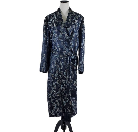 A. SULKA Blue silk smoking jacket robe vintage 195
