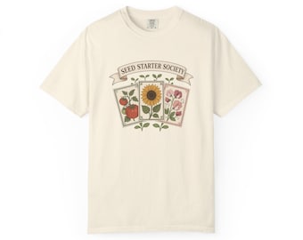 Seed Starter Society Shirt, Vintage Seed Packet Tee, Tomato Sunflower Sweet Pea Graphic, Gardener Gift, Garden Club Shirt