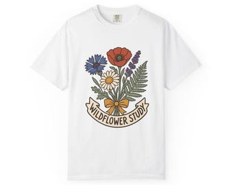 Wildflower Study Botanical Tee, Pressed Flower Shirt, Vintage Herbarium Graphic Tee, Gardener Gift, Cottagecore Wildflower Shirt