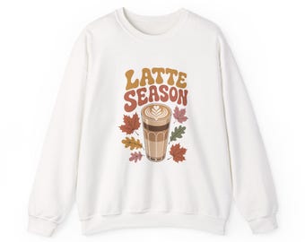Latte Season Sweatshirt, Retro Fall Coffee Crewneck, Autumn Leaves Latte Shirt, Cozy Coffee Lover Gift for Her