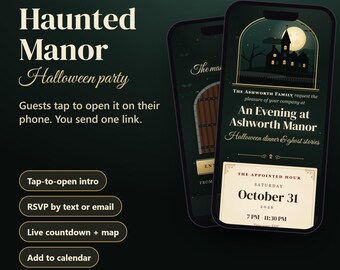 Victorian Haunted Manor Halloween Invitation, Interactive Phone Invite with RSVP, Countdown & Map, Editable Gothic Dinner Party Evite