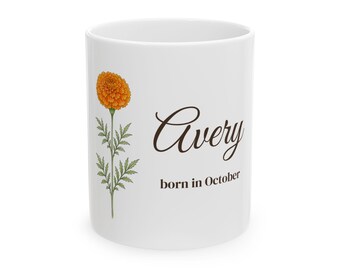 Personalized Birth Flower Mug with Name, Birth Month Flower Coffee Mug, Custom Floral Mug, Birthday Gift for Her, Mom Gift