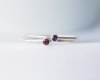 Delicate Birthstone Stacking Ring- Sterling Silver