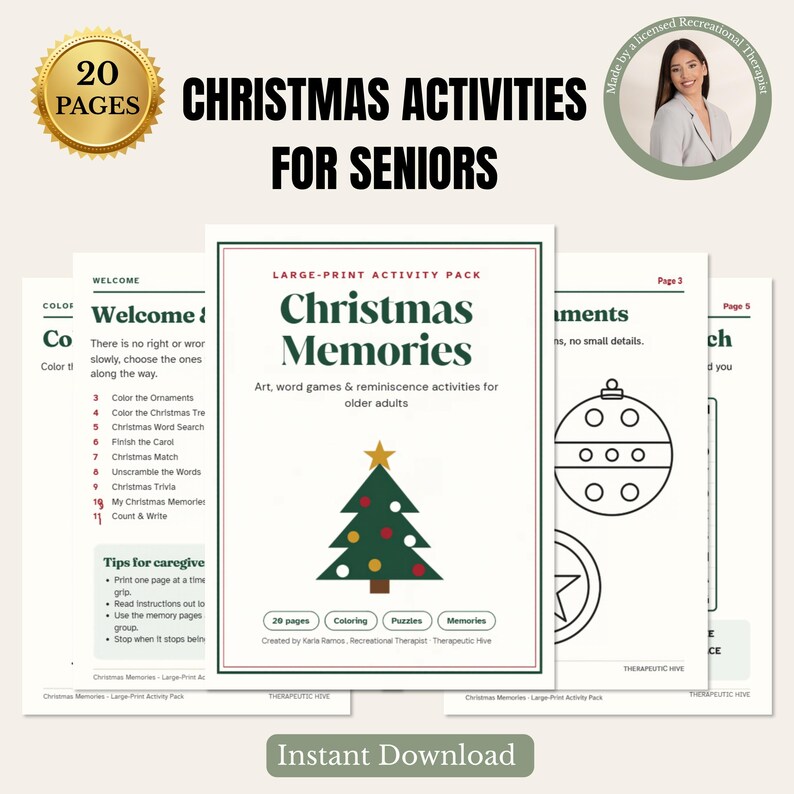 Senior Christmas Program Christmas Activities for Seniors, Large Print Dementia Activity Pack ...