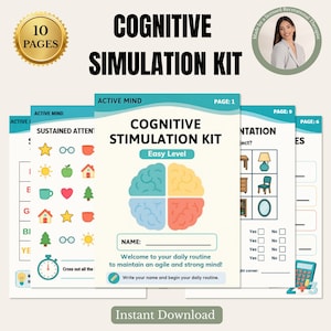 Cognitive Stimulation Kit for Adults, Brain Games Printable, Cognitive Therapy Worksheets, Mental Health Activities, Brain Exercise PDF