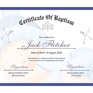 Plantilla de certificado de bautismo de niño