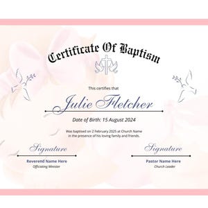 Modelo de certificado de bautismo de niña