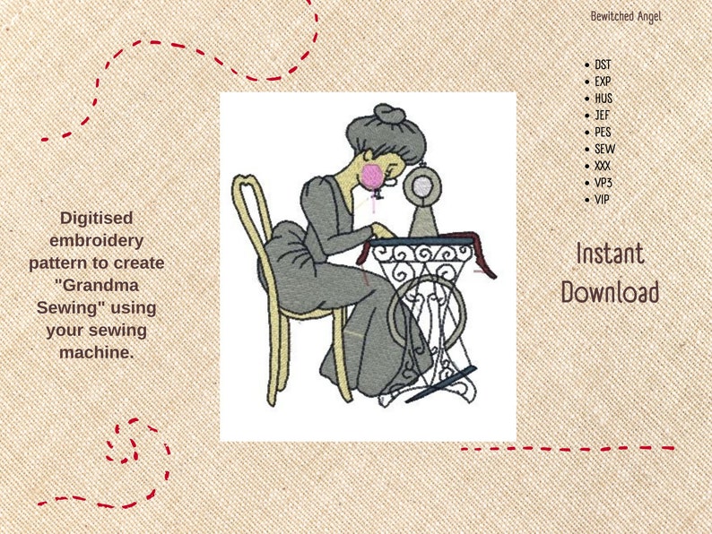 Machine Embroidery Design: Grandma Sewing instant digital download image 2