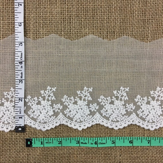 Ivory Embroidered Mesh Trim Lace Scalloped Border 3.5/"-10/" Wide Mul-Ivory