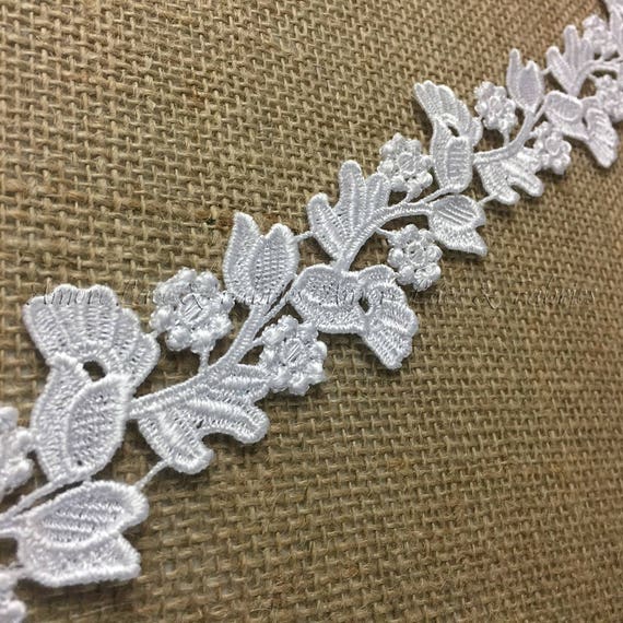 White DIY Sewing Garments Belt Sash Waistband Crafts Veils Costumes White 2 Yards Venise Trim Lace Floral Garden Run Double Border 2 Wide Many Uses ex