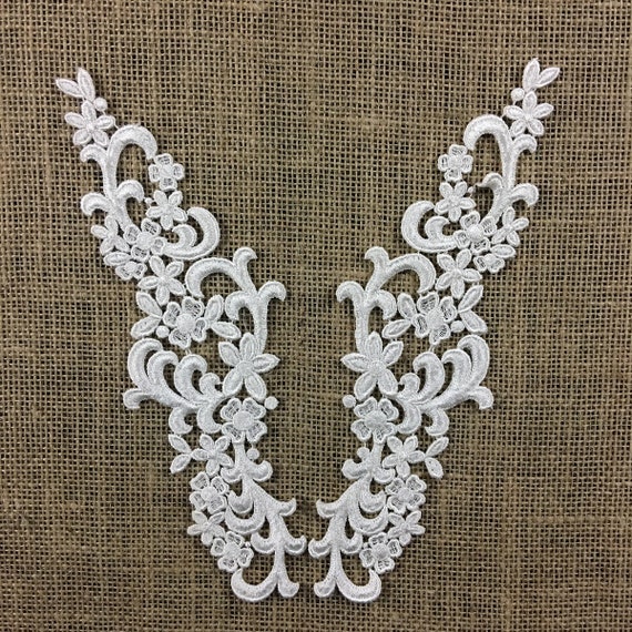 Ivory Floral Leaf Motif 2 Pcs Applique Sewing Craft Venise Lace Trim Wedding