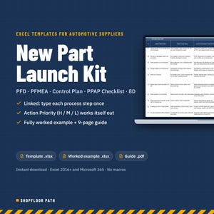 PFMEA Control Plan PPAP Checklist 8D Excel Templates | AIAG Style