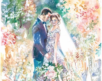 Couple Portrait. Newlywed Gift. Sentimental gifts. 1st anniversary gift. painting from photo. custom watercolor portrait. portrait art