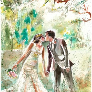 First Wedding Anniversary Gift - Custom - First Anniversary - Watercolor Painting